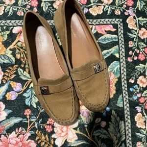 kate spade Tan Suede Penny Loafers with Metal Accent Size 10B